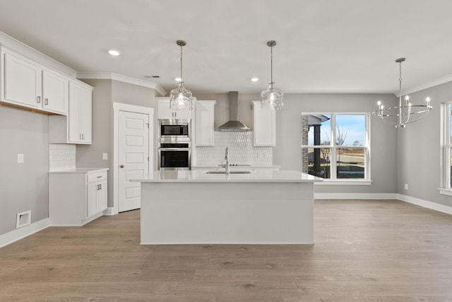 kitchen featuring white cabinets, sink, wall chimney exhaust hood, and appliances with stainless steel finishes