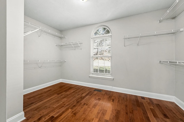 walk in closet with wood-type flooring