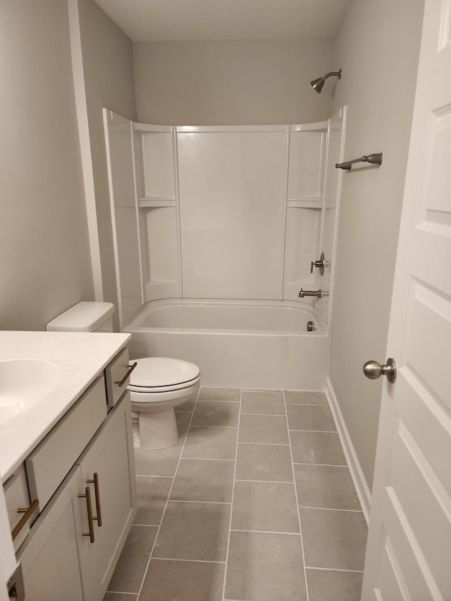 full bathroom featuring tile patterned flooring, vanity, shower / tub combination, and toilet