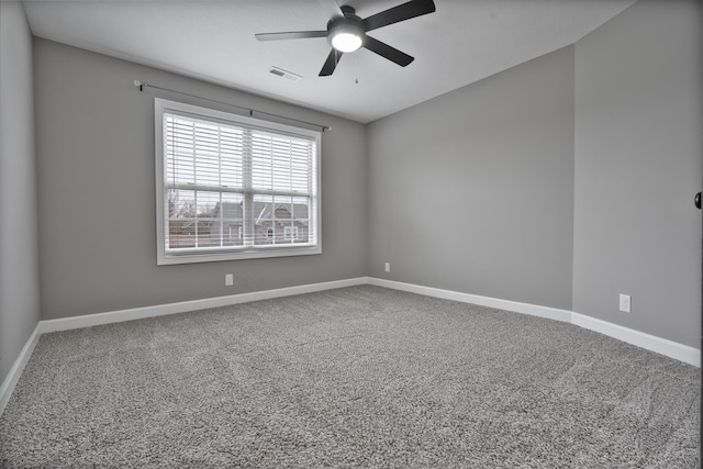 spare room with ceiling fan and carpet floors