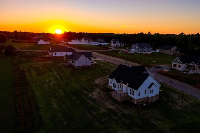 view of aerial view at dusk