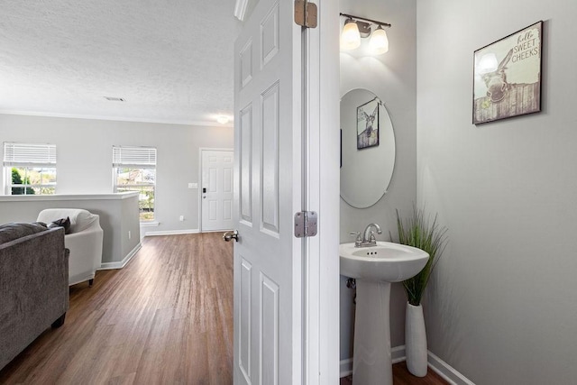 bathroom with hardwood / wood-style flooring and sink