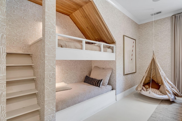 bedroom featuring wooden ceiling