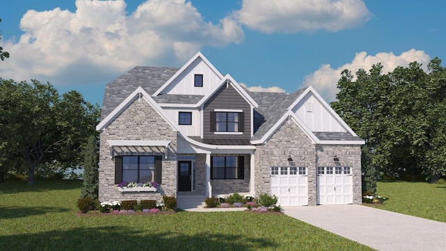 view of front of property with a front yard and a garage