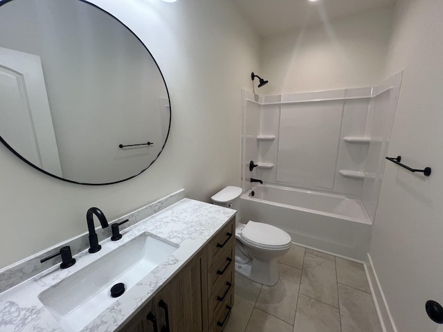 full bathroom featuring tile patterned floors, vanity, shower / bath combination, and toilet