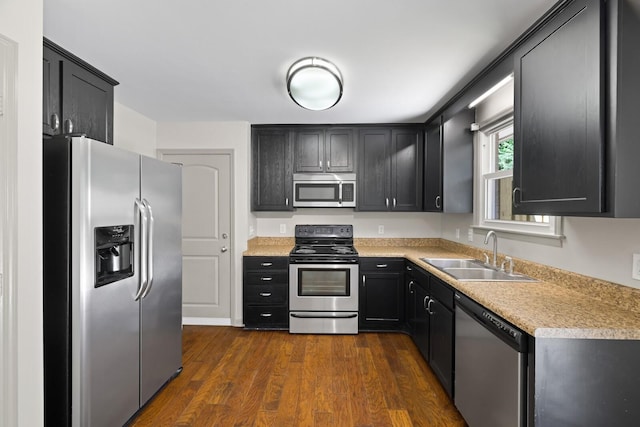 kitchen featuring dark hardwood / wood-style flooring, sink, and appliances with stainless steel finishes