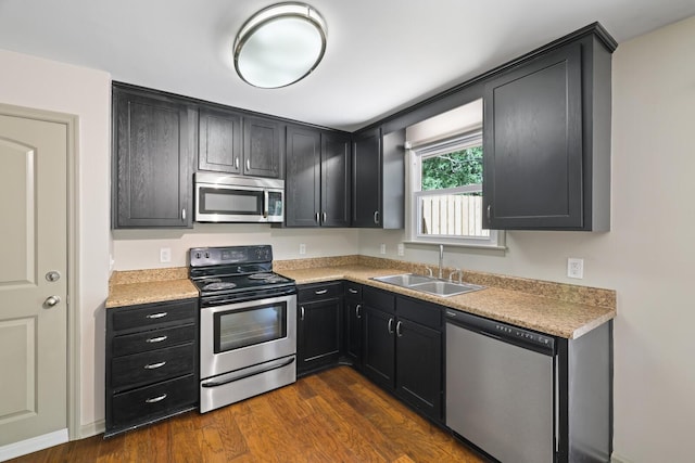 kitchen with sink, dark hardwood / wood-style floors, and appliances with stainless steel finishes