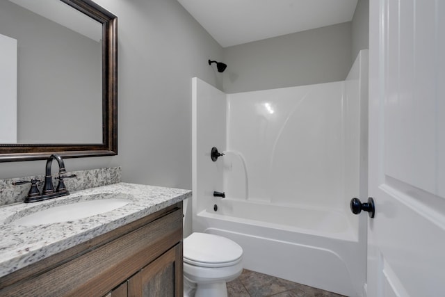 full bathroom with tile patterned flooring, vanity, shower / bathtub combination, and toilet