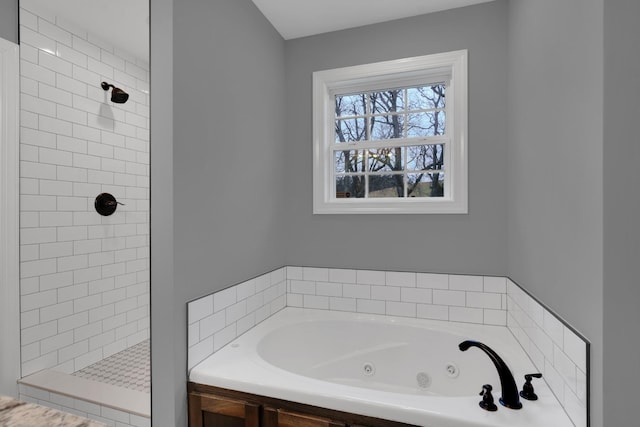 bathroom featuring plus walk in shower