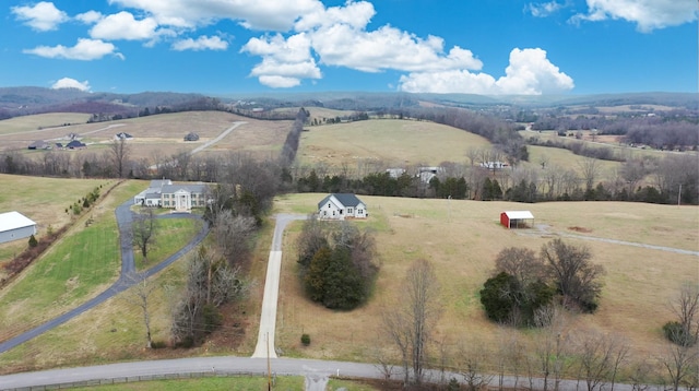 birds eye view of property with a rural view