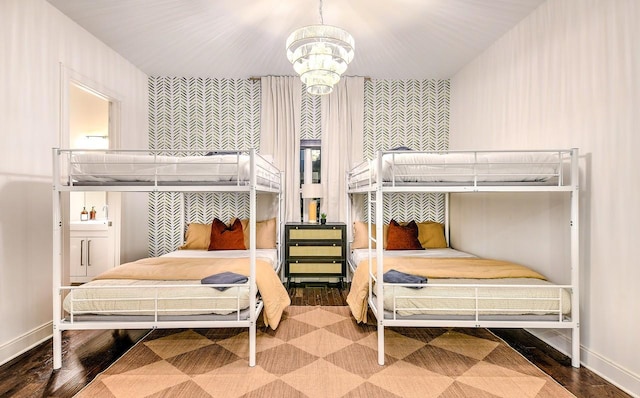 bedroom with a chandelier