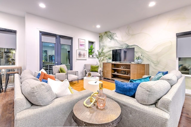 living room with wood-type flooring