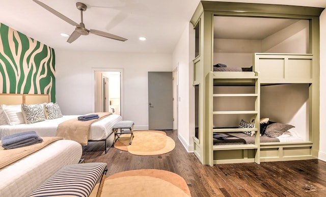 bedroom with ceiling fan and wood-type flooring