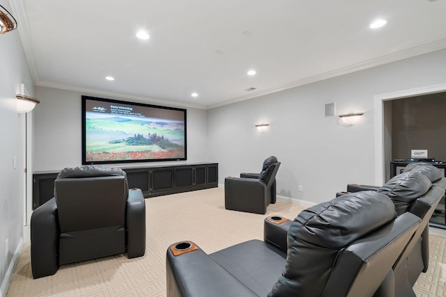 cinema with light carpet and ornamental molding