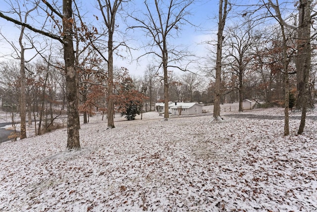 view of yard layered in snow