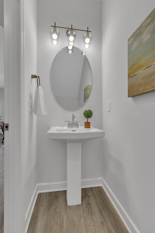 bathroom with hardwood / wood-style flooring