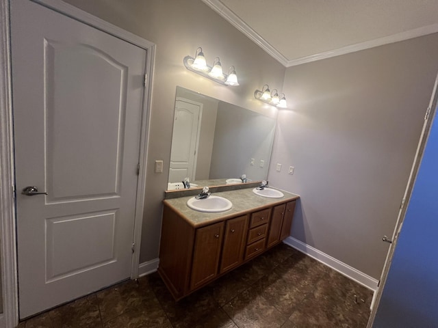 bathroom featuring vanity and ornamental molding