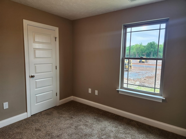 empty room with carpet and a textured ceiling