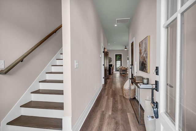 hall featuring dark hardwood / wood-style floors