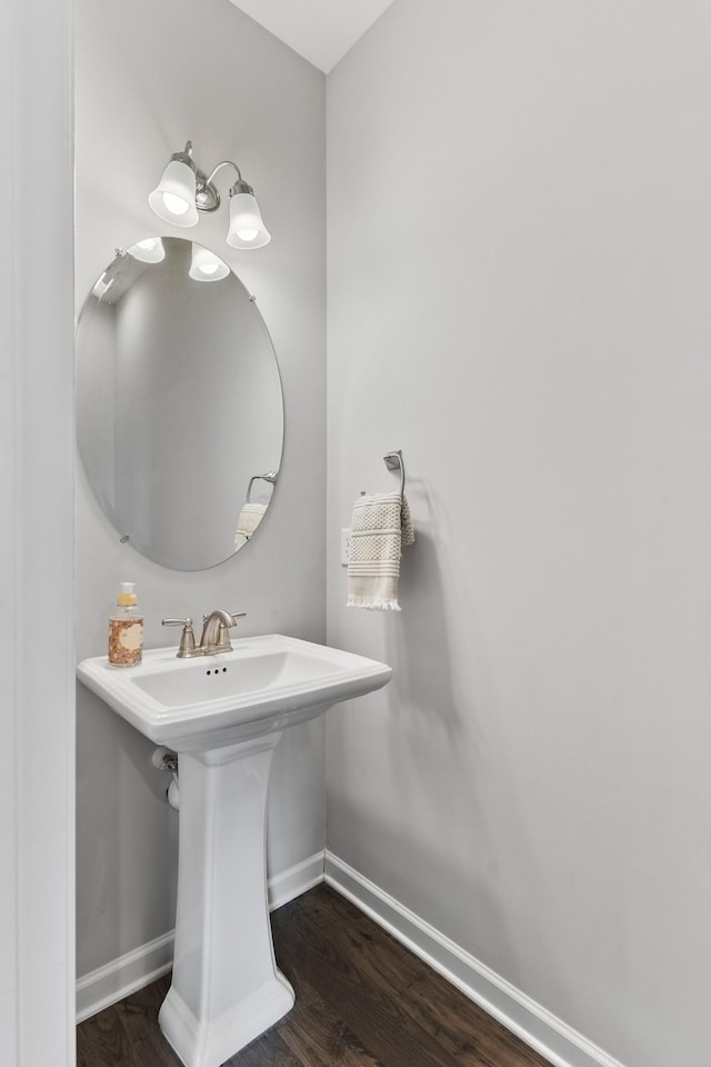 bathroom with wood-type flooring