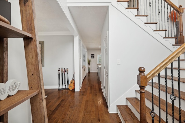 interior space featuring dark hardwood / wood-style flooring and crown molding