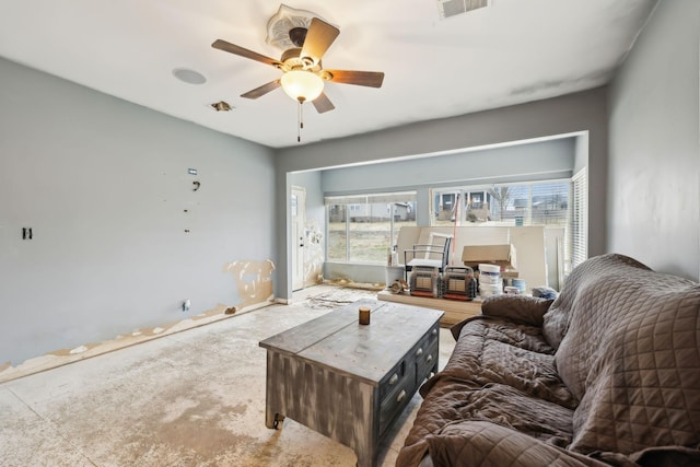 living room with ceiling fan