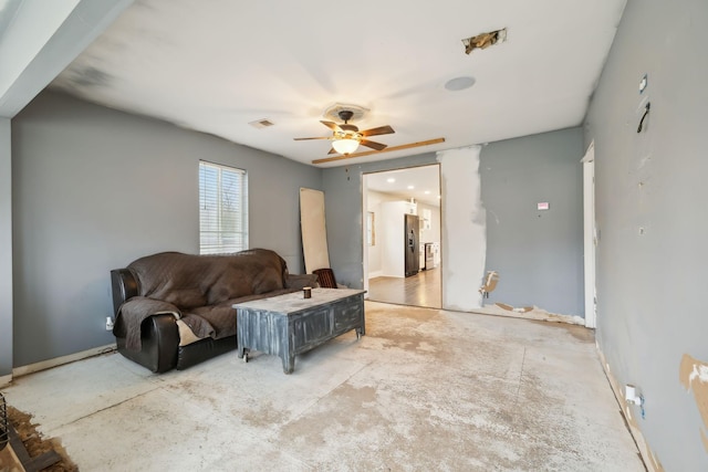 living room with ceiling fan