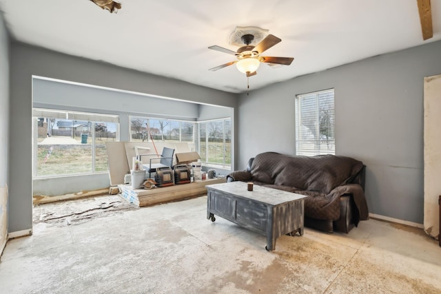 interior space with plenty of natural light and ceiling fan