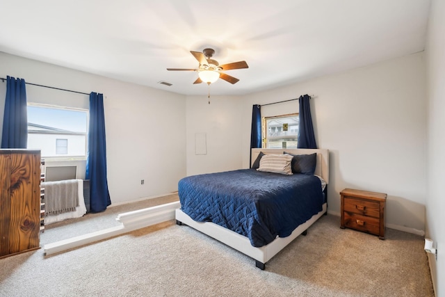 bedroom featuring carpet flooring and ceiling fan