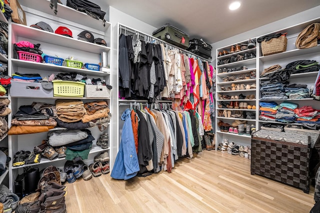 walk in closet featuring light hardwood / wood-style flooring