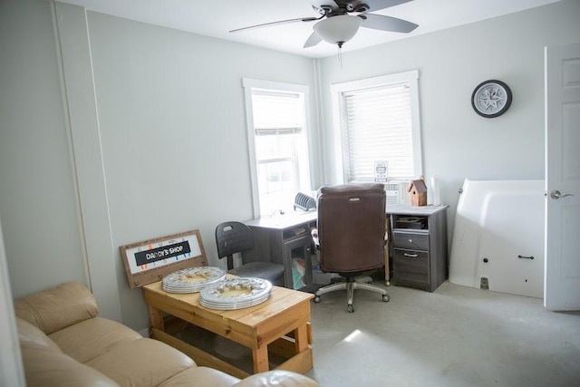 office area with ceiling fan