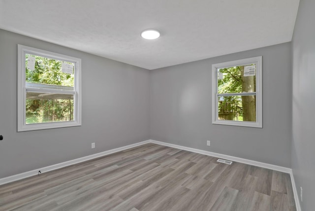 spare room featuring a healthy amount of sunlight and light wood-type flooring