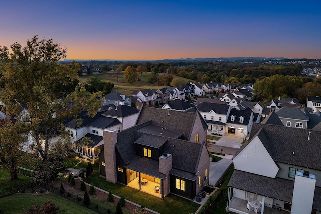 view of aerial view at dusk