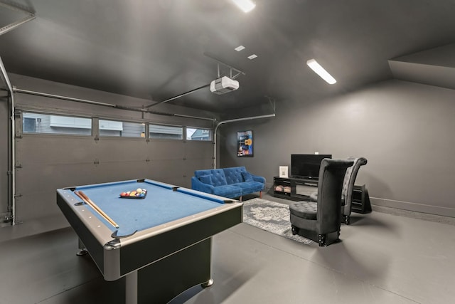 recreation room with concrete floors and pool table