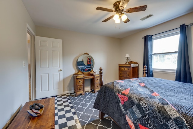 bedroom featuring ceiling fan