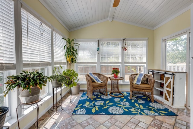 sunroom / solarium with vaulted ceiling and wood ceiling