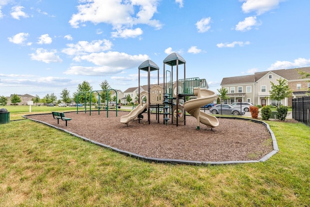 view of jungle gym featuring a yard