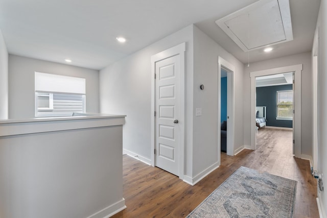 hallway with wood-type flooring