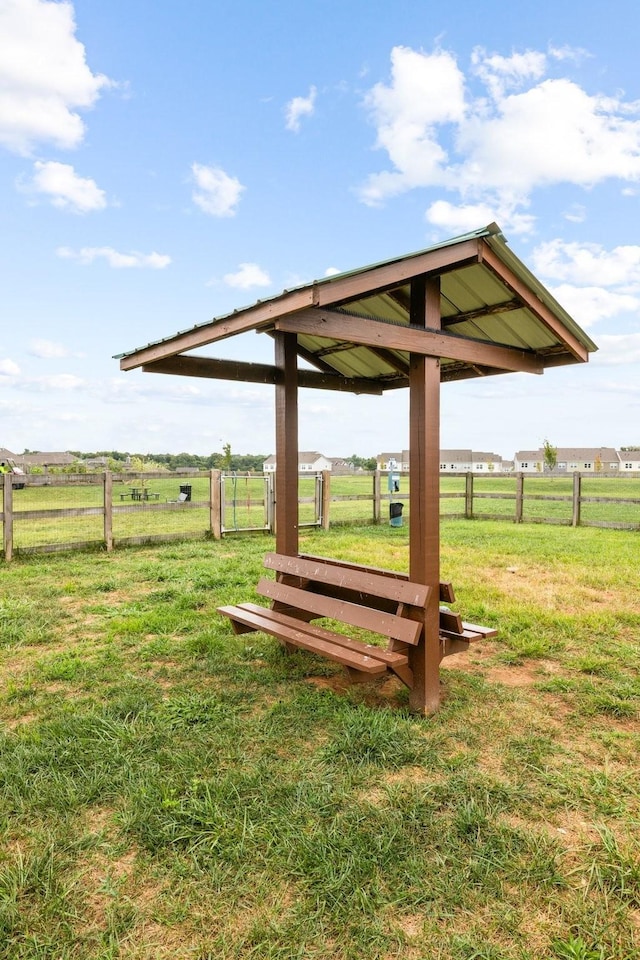 view of yard with a gazebo and a rural view