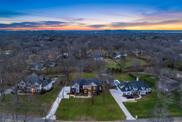 view of aerial view at dusk