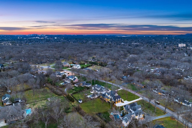 view of aerial view at dusk