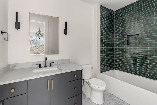 full bathroom featuring shower / bathtub combination, vanity, toilet, and tile patterned flooring