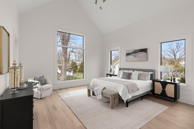 bedroom featuring multiple windows and light wood-type flooring