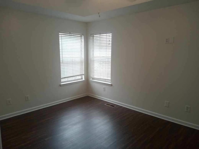 empty room featuring plenty of natural light and dark hardwood / wood-style flooring