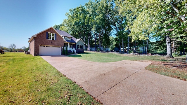 view of front facade featuring a garage and a front lawn