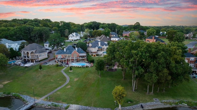 view of aerial view at dusk