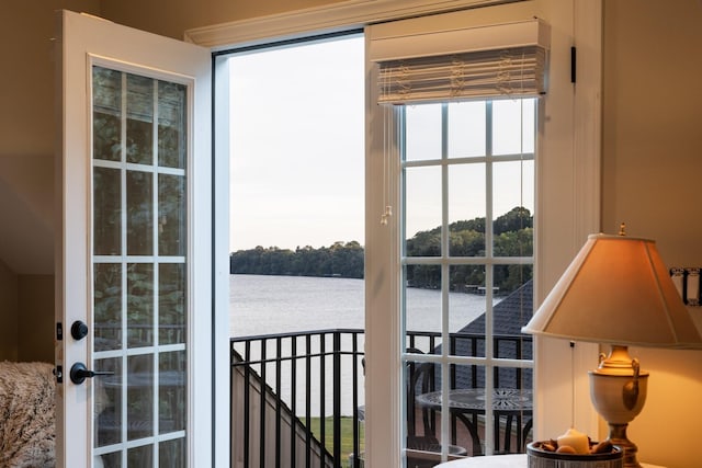 doorway featuring a water view