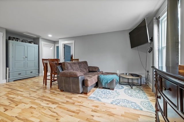 living room with light hardwood / wood-style flooring