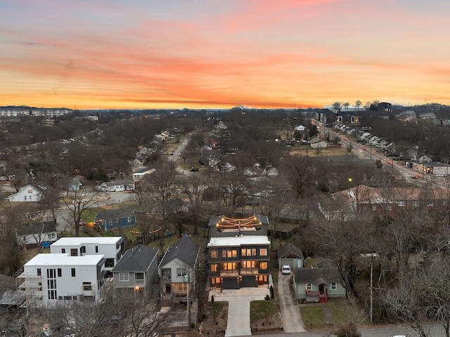 view of aerial view at dusk