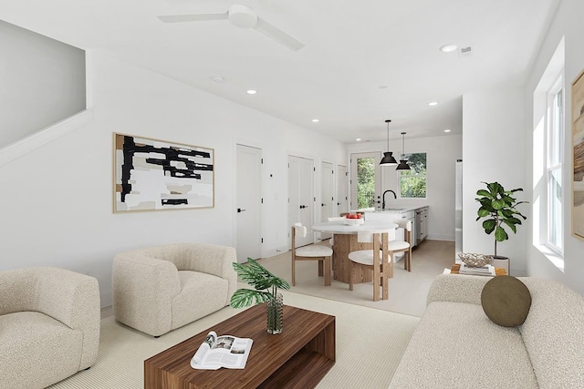 living room featuring sink